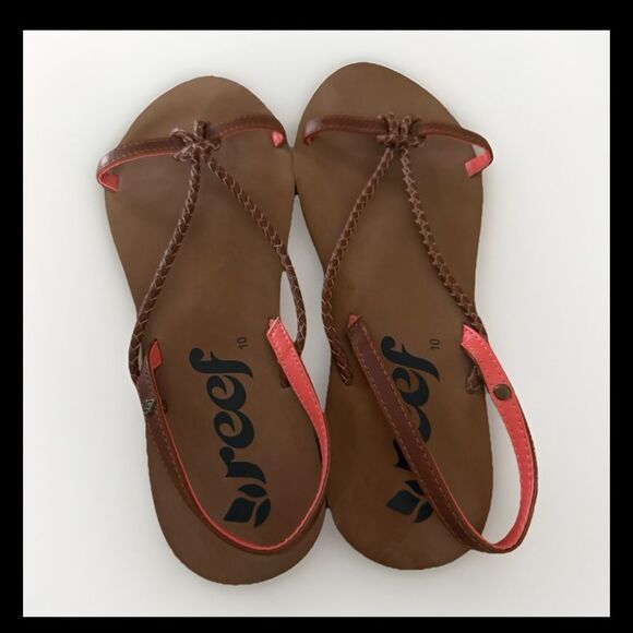 Reef Brown Brown/Orange Braided Ankle Strap Sandals Size 10 - Picture 3 of 5